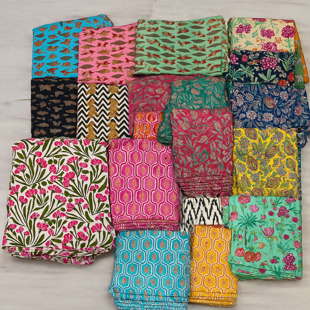 Hand Block Print Fabrics made from 100% pure cotton